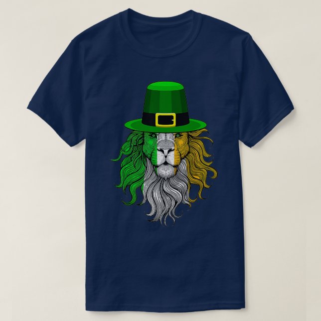 Camiseta Funny Lion Ireland flag , Irish Lion Hat (Frente do Design)