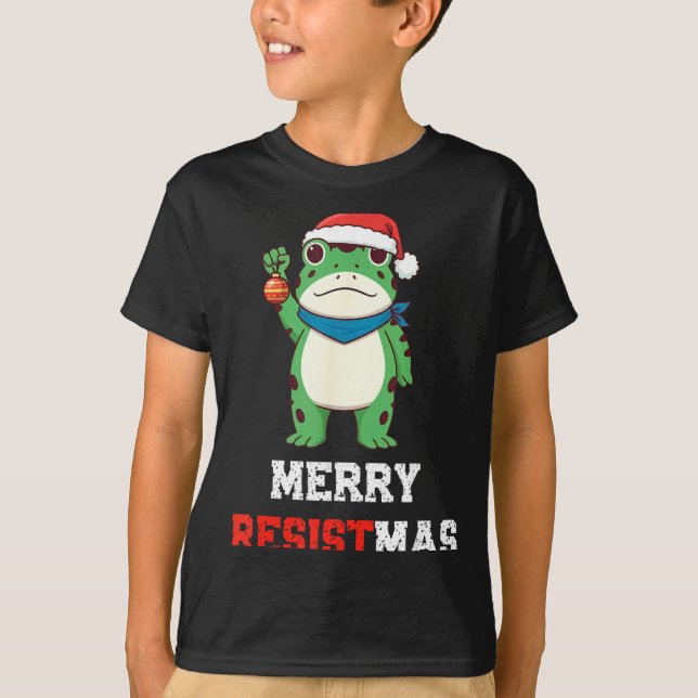 Camiseta Funny Litical Frog Christmas Merry Resistmas 2025  (Frente)