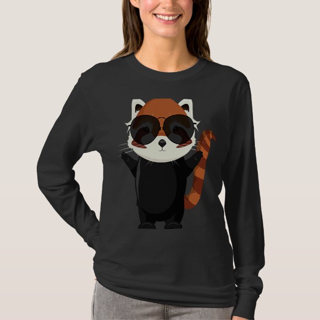 Camiseta Funny little red panda bear with sunglasses (Frente)