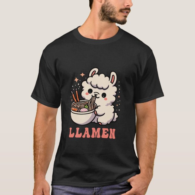 Camiseta Funny Llama Llamen Ramen Noodles Anime Japonês Ka (Frente)