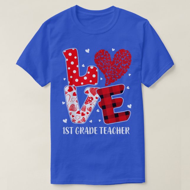 Camiseta Funny Love 1st Grade Teacher Students Heart Valent (Frente do Design)