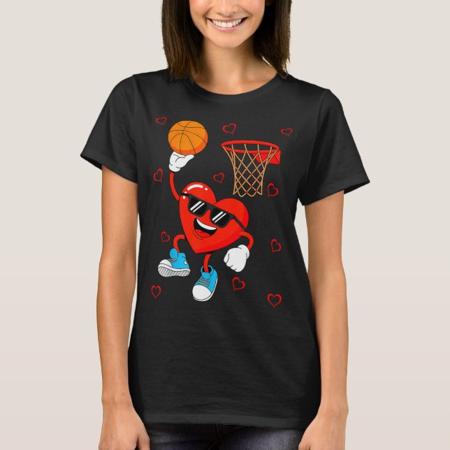 Camiseta Funny Love Basketball Heart Shape Happy Valentine' (Frente)