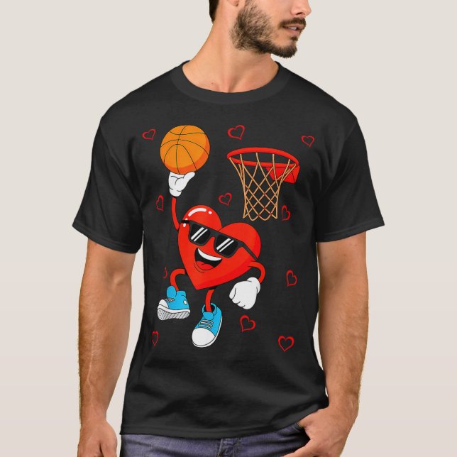 Camiseta Funny Love Basketball Heart Shape Happy Valentine' (Frente)