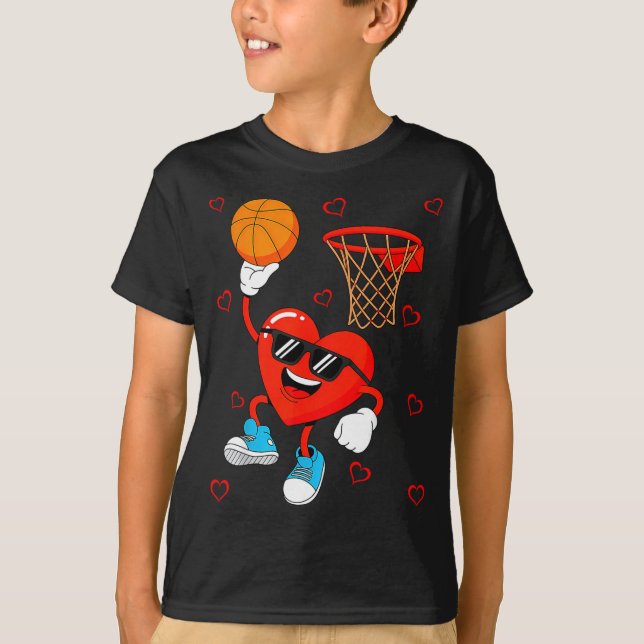 Camiseta Funny Love Basketball Heart Shape Happy Valentine' (Frente)