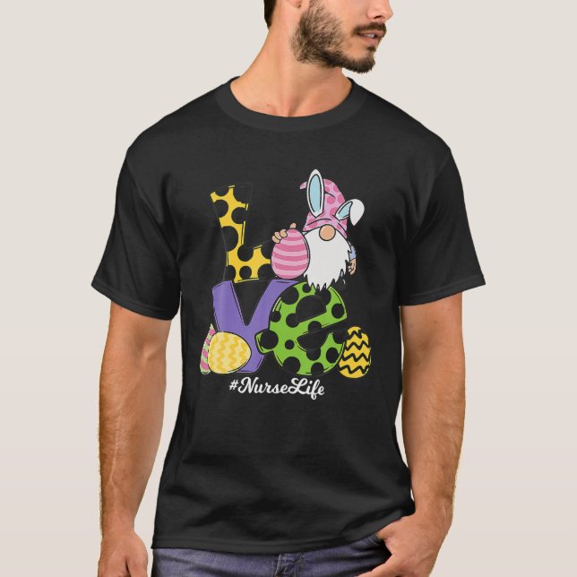 Camiseta Funny LOVE Gnome Nurse Life Leopard Eggs Easter Da (Frente)