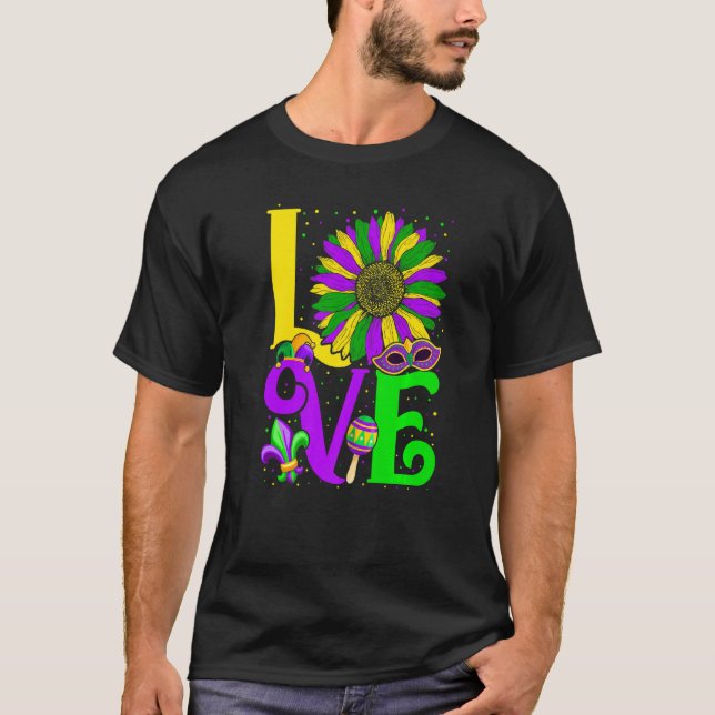 Camiseta Funny LOVE Mardi Gras Sunflower Fleur De Lys Costu (Frente)