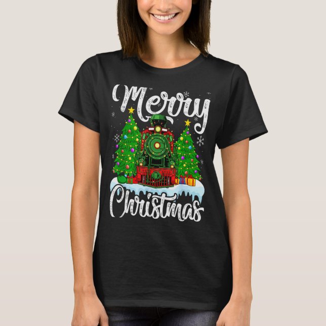 Camiseta Funny Lover Xmas Lighting Santa Train Christmas  (Frente)