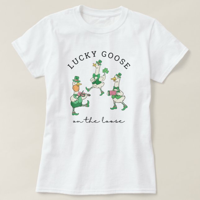 Camiseta Funny Lucky Dancing Geese St Patrick's (Frente do Design)