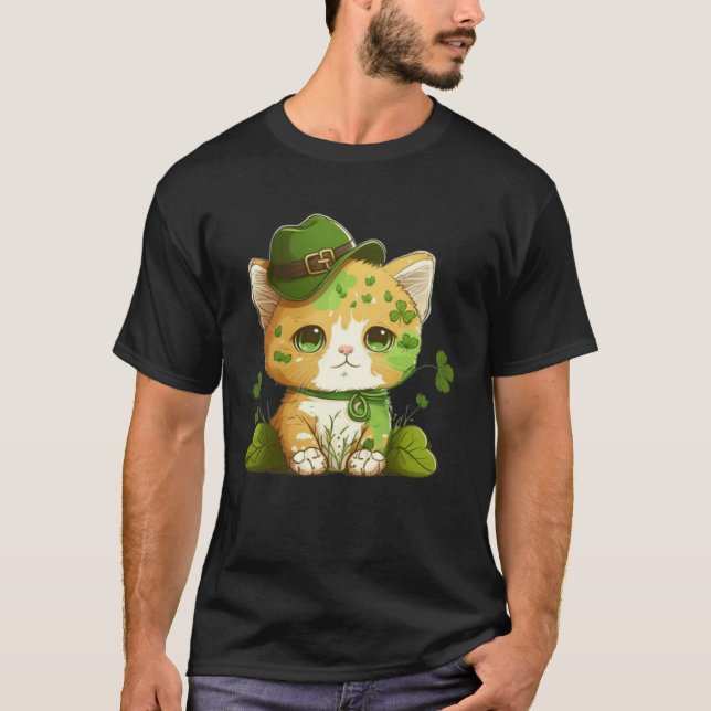 Camiseta Funny Lucky Green Proud Irish St Patricks Day Cat  (Frente)