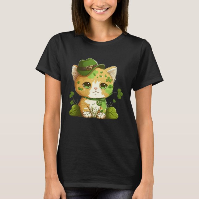 Camiseta Funny Lucky Green Proud Irish St Patricks Day Cat  (Frente)
