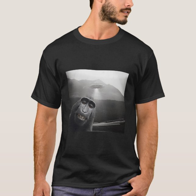Camiseta Funny Macaque Macaco Selfie Alienígena Ufo Selfi (Frente)