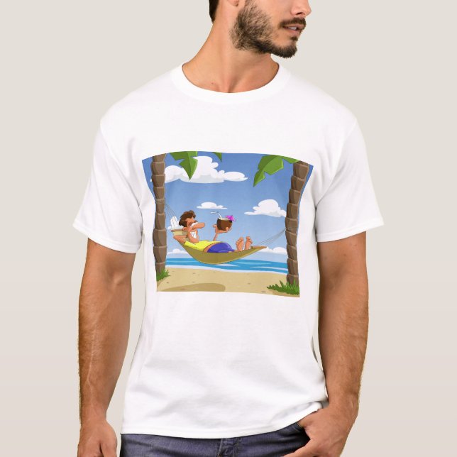 Camiseta Funny Man Relaxing in Beach Hammock (Frente)