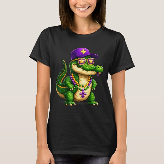 Camiseta Funny Mardi Gras Alligator Beads Carnival Celebrat (Frente)
