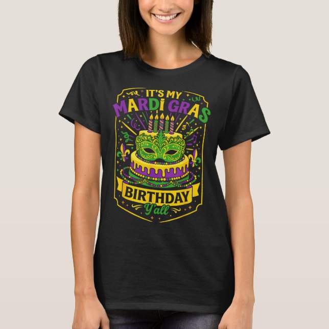 Camiseta Funny Mardi Gras Birthday Y’all Cake Carnival Cele (Frente)