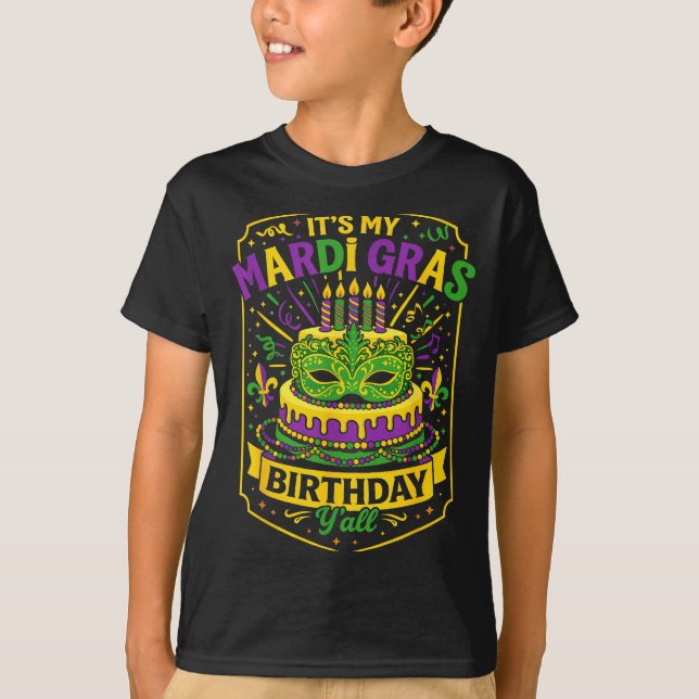 Camiseta Funny Mardi Gras Birthday Y’all Cake Carnival Cele (Frente)