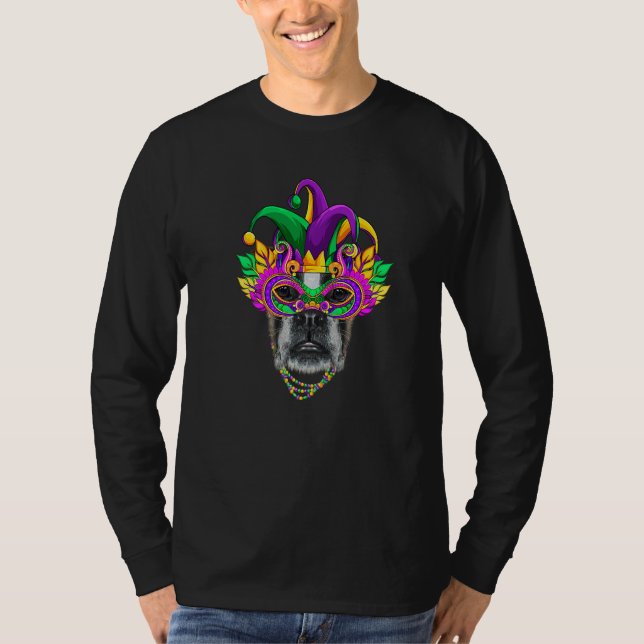 Camiseta Funny Mardi Gras Boxer Dog Mardi Gras Partido Miça (Frente)