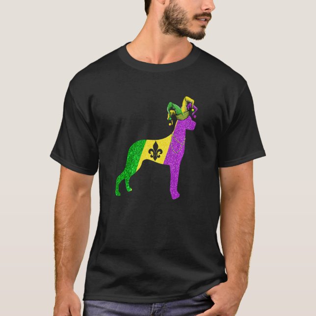 Camiseta Funny Mardi Gras Dane Dog Mardi Gras Hat Beads Pre (Frente)
