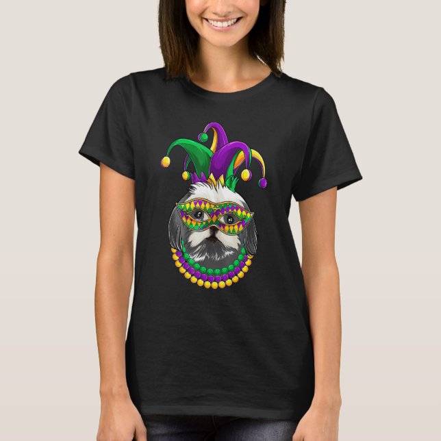 Camiseta Funny Mardi Gras Dog Apparel, Shih Tzu Dog Mom Dad (Frente)