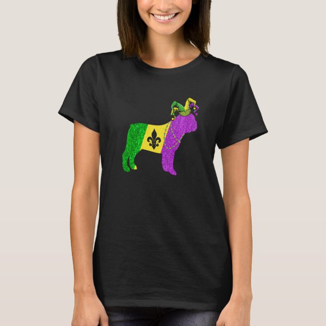 Camiseta Funny Mardi Gras French Bulldog Dog Mardi Gras Hat (Frente)
