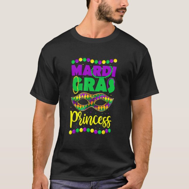 Camiseta Funny Mardi Gras Princess Mask Beads Shirt, Kids G (Frente)
