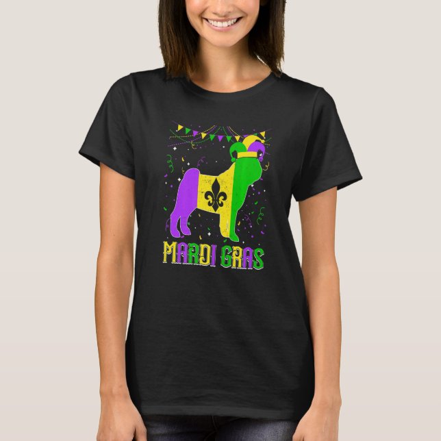 Camiseta Funny Mardi Gras Pug Dog Dad Mom Mardi Gras Premiu (Frente)