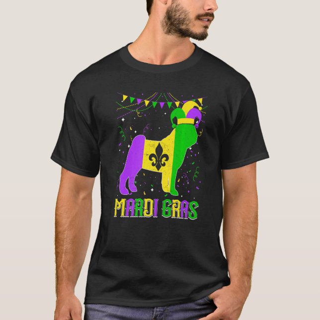 Camiseta Funny Mardi Gras Pug Dog Dad Mom Mardi Gras Premiu (Frente)