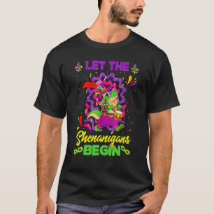 Camiseta Funny Mardi Gras Rex Dinossaur Colorida