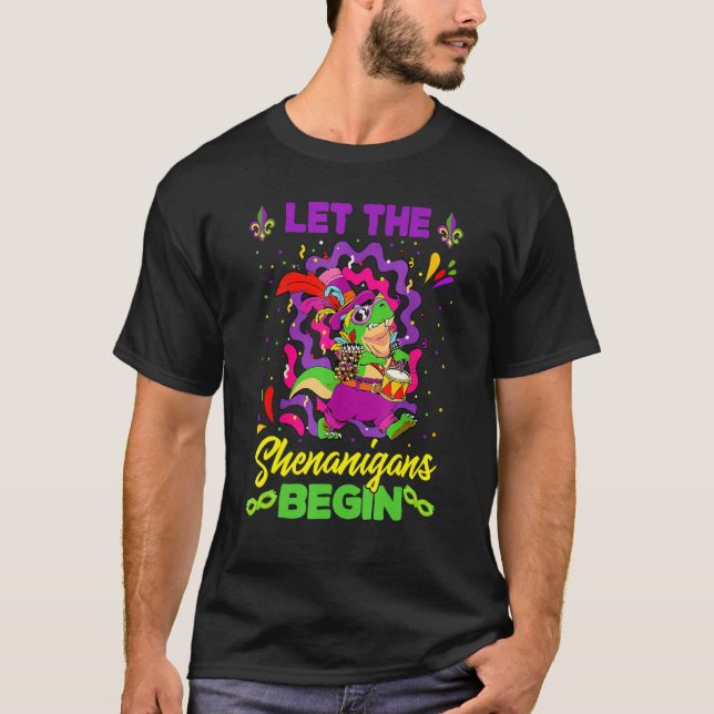 Camiseta Funny Mardi Gras Rex Dinossaur Colorida (Frente)