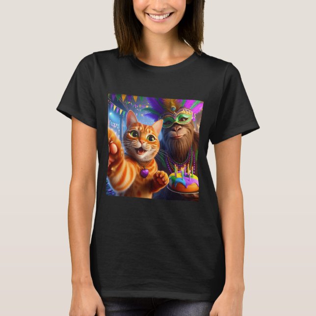 Camiseta Funny Mardi Gras Selfie Cat Bigfoot Quote _2  (Frente)