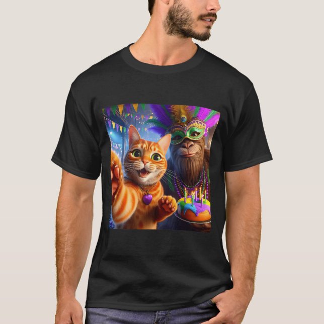 Camiseta Funny Mardi Gras Selfie Cat Bigfoot Quote _2  (Frente)