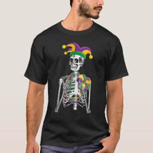Camiseta Funny Mardi Gras Skeleton Partido do Carnaval Jest
