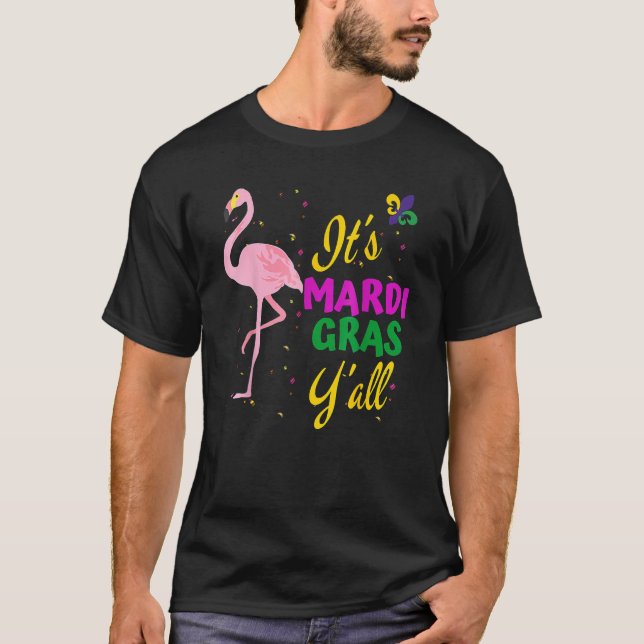 Camiseta Funny Mardi Gras Y'anll Flamingo New Orleans Festi (Frente)