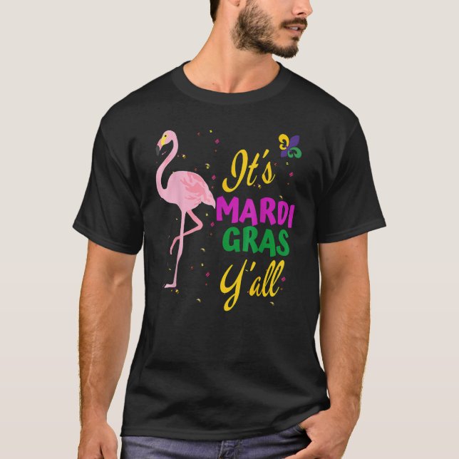 Camiseta Funny Mardi Gras Y'anll Flamingo New Orleans Festi (Frente)