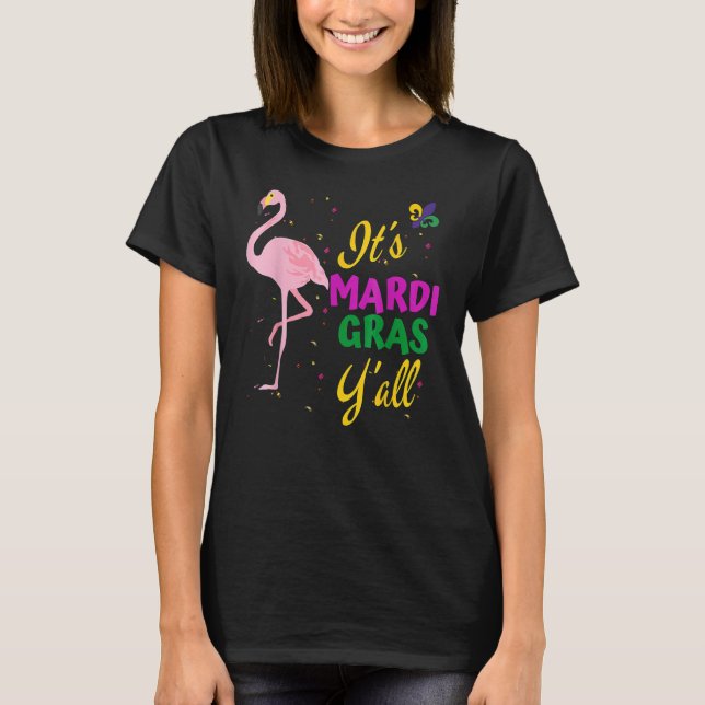 Camiseta Funny Mardi Gras Y'anll Flamingo New Orleans Festi (Frente)