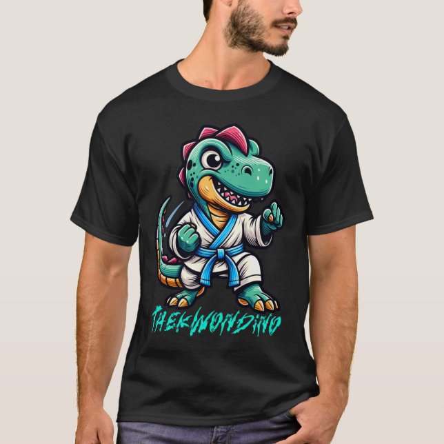 Camiseta Funny Martial Arts Karate Taekwondo Dino Animal Cu (Frente)