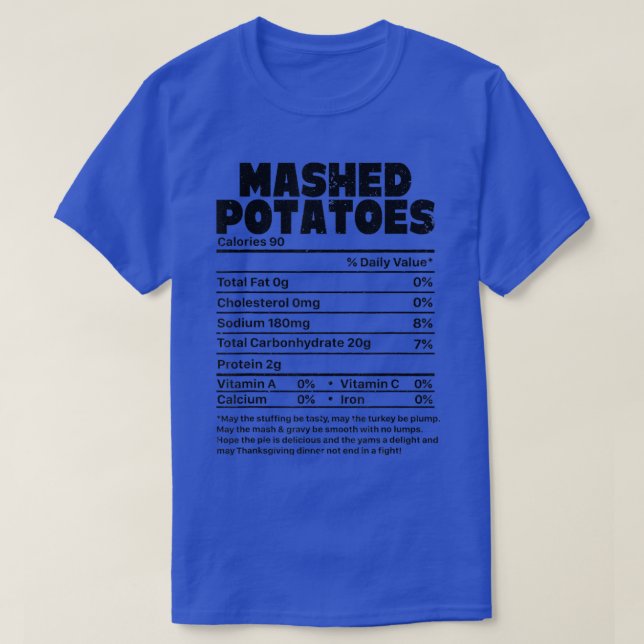 Camiseta Funny Mashed Potatoes Nutrition Facts Family Thank (Frente do Design)
