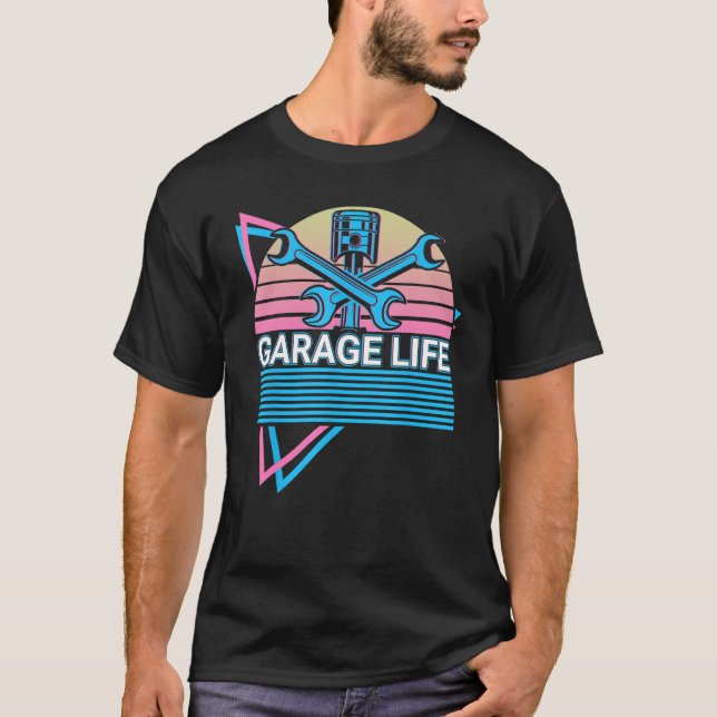 Camiseta Funny Mechanic Retro Garage Life (Frente)
