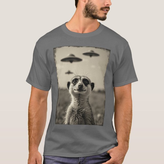 Camiseta Funny meerkat Sie with UFOs Weird Alien retro funn (Frente)