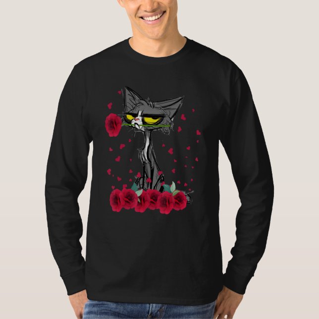 Camiseta Funny Meh Cat Shirt Happy Valentines Day Flowers W (Frente)