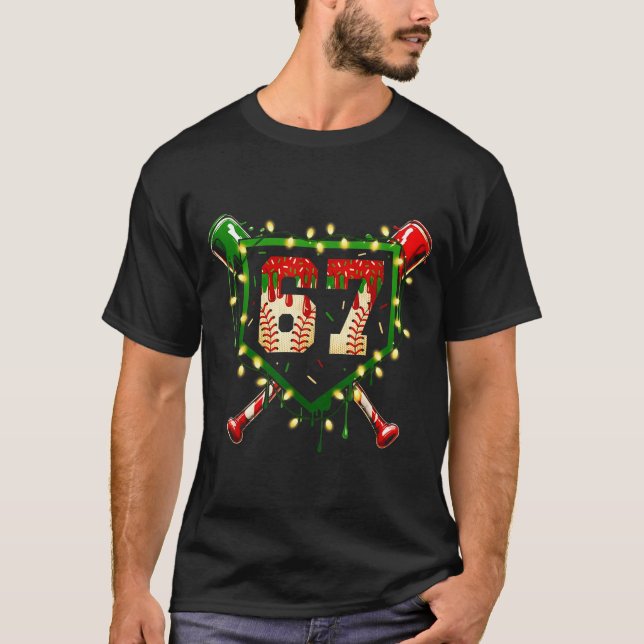 Camiseta Funny Meme 67 Christmas Baseball Ice Cream Men Boy (Frente)