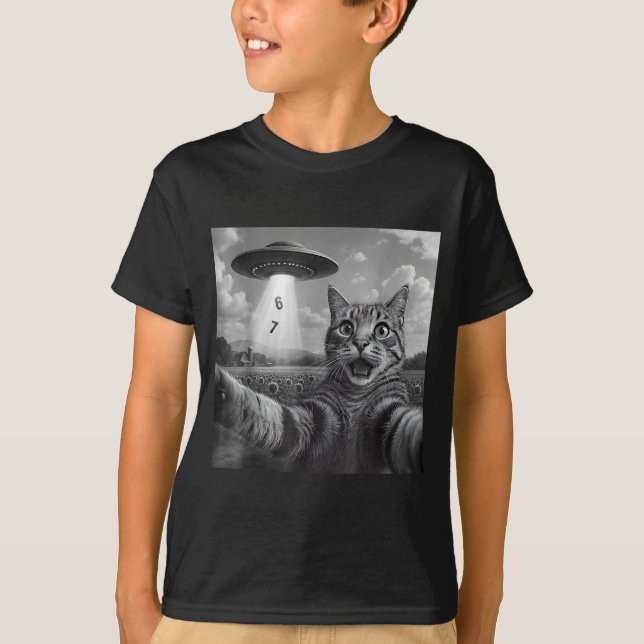 Camiseta Funny Meme Cat Selfie Six Seven Retro Cat 67 Anima (Frente)