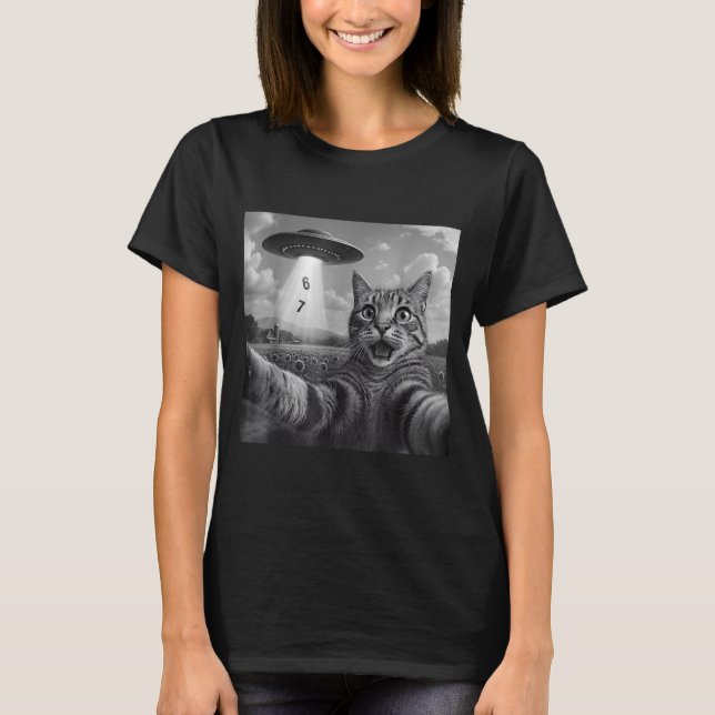 Camiseta Funny Meme Cat Selfie Six Seven Retro Cat 67 Anima (Frente)