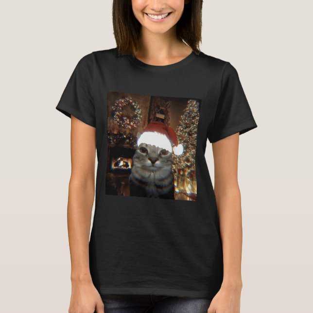 Camiseta Funny Meme Cat Taking A Selfie Christmas Xmas Ligh (Frente)