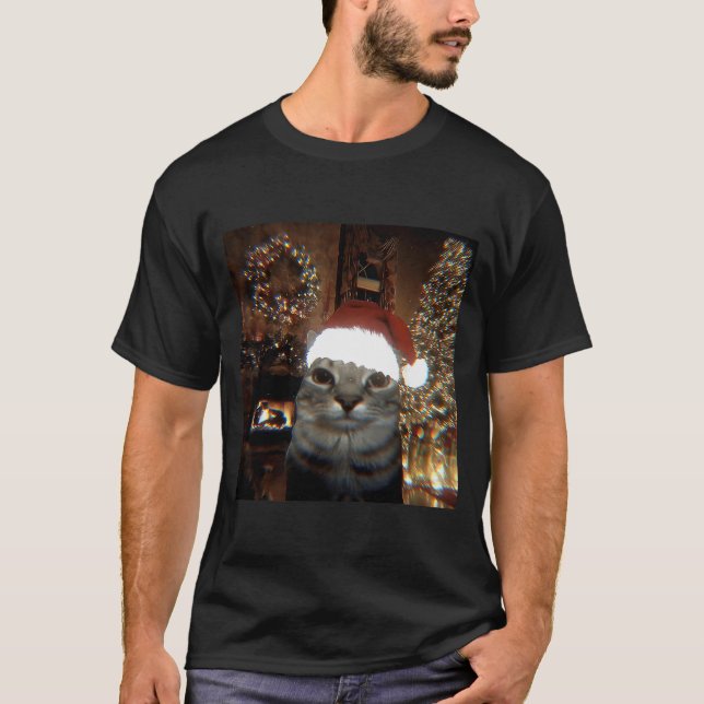 Camiseta Funny Meme Cat Taking A Selfie Christmas Xmas Ligh (Frente)
