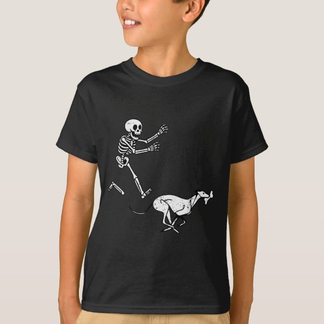 Camiseta Funny Meme Greyhound Running Skeleton Halloween  (Frente)