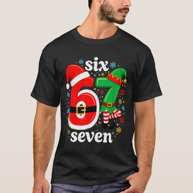 Camiseta Funny Meme Six Seven 67 Elf 6 7 Santa Christmas Pa (Frente)