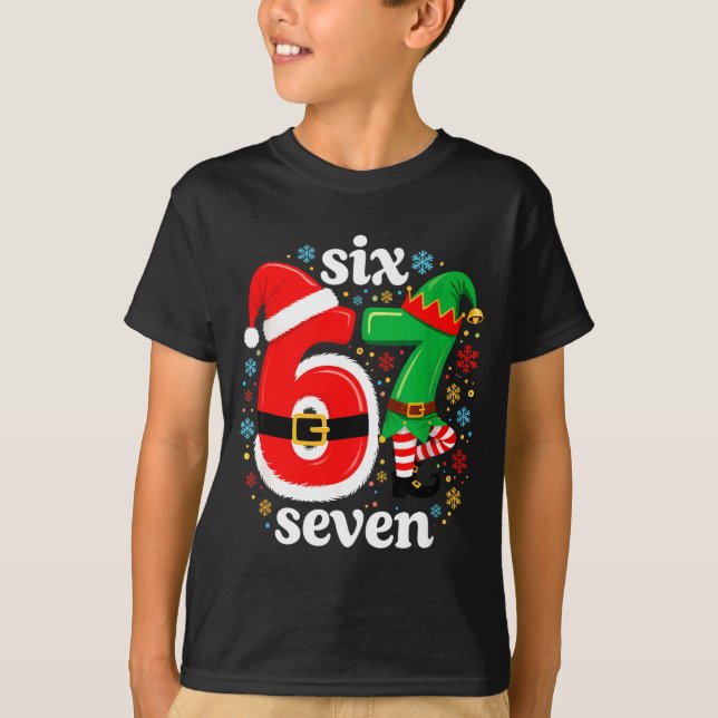 Camiseta Funny Meme Six Seven 67 Elf 6 7 Santa Christmas Pa (Frente)