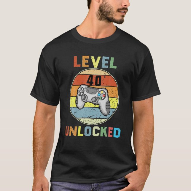 Camiseta Funny Mens Level 40 Unlocked Video Gamer 40Th Year (Frente)