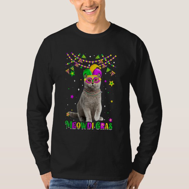 Camiseta Funny Meowdi Gras British Shorthair Cat Mardi Gras (Frente)
