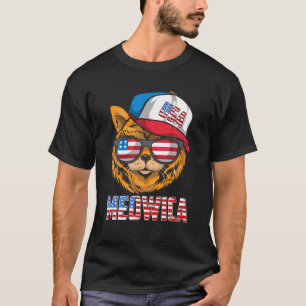 Camiseta Funny Meowica Cat Meow USA Flag America Quarto 4º
